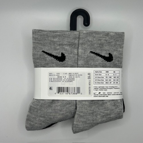 Nike Youth Lightweight Crew Socks 6-Pair White/Grey/Black sz 4-5 (7C–10C) NWT - Picture 2 of 2