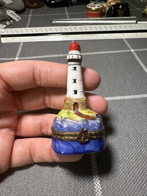 Vintage PV Limoges Peint Main Lighthouse Trinket Box