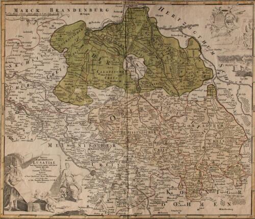 Johann Baptist Homann Landkarte Lausitz Historische Ansicht Kupferstich um 1720 - Bild 1 von 2
