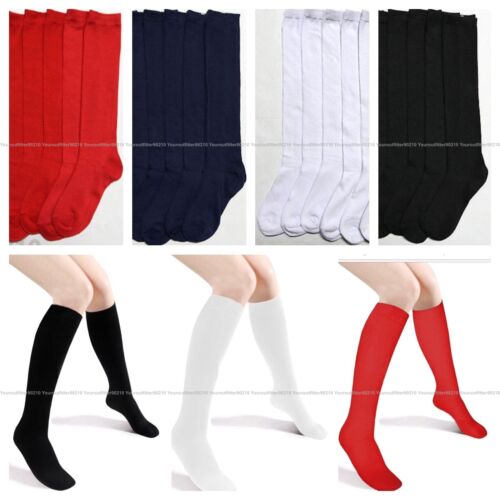 3 6 12 Pair Knee High Uniform School Socks Women Girls White Black 9-11 6-8 Lot