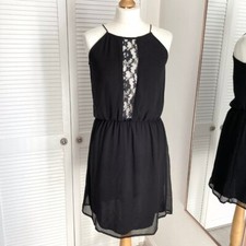 Boohoo Black Dress Size 10 Lace Mini Chiffon Panel Spaghetti Strap LBD Party Y2K