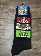 Super Mario Socks Size 10-13 Mens Crew Socks Shoe Size 6.5 - 12 NES Luigi