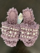 Cat Jack Girls Curly Faux Fur Pearl Slide Slippers -Purple-Sz 4-NWT