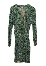 Michael Kors Pencil dress long sleeve chain-v-neck Belted S green dots Stretchy