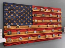 Challenge Coin Display Rack Holder - Rustic American Flag -Military Coin Display