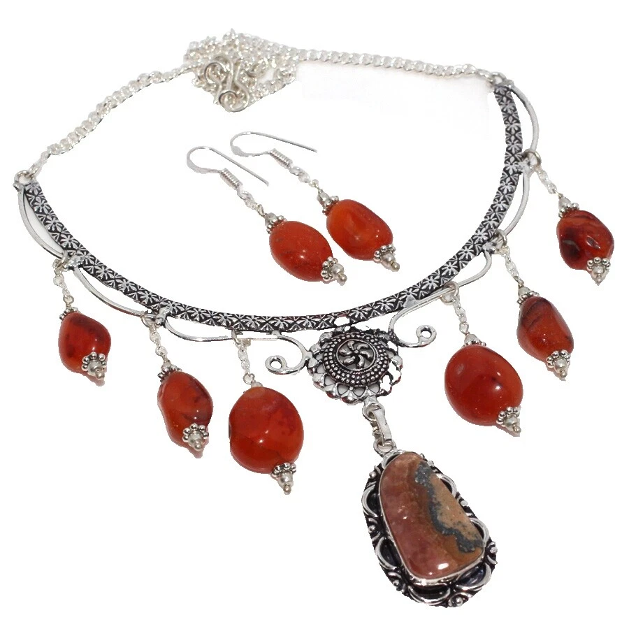 Juegos de joyas de moda plateado plata Cornalina