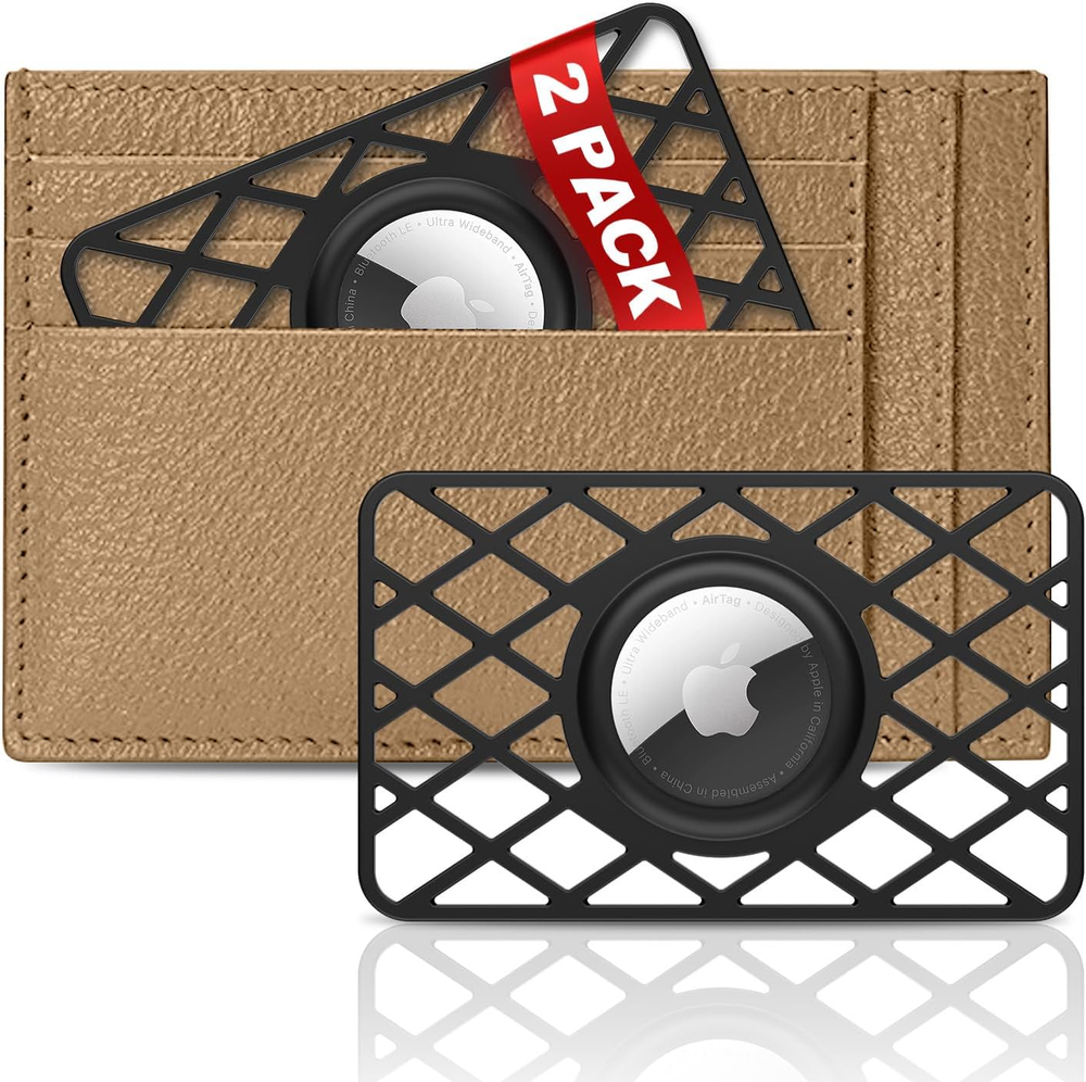 SUPFINE 2 Pack Slim AirTag Wallet Card Case with Keychain for Apple AirTag