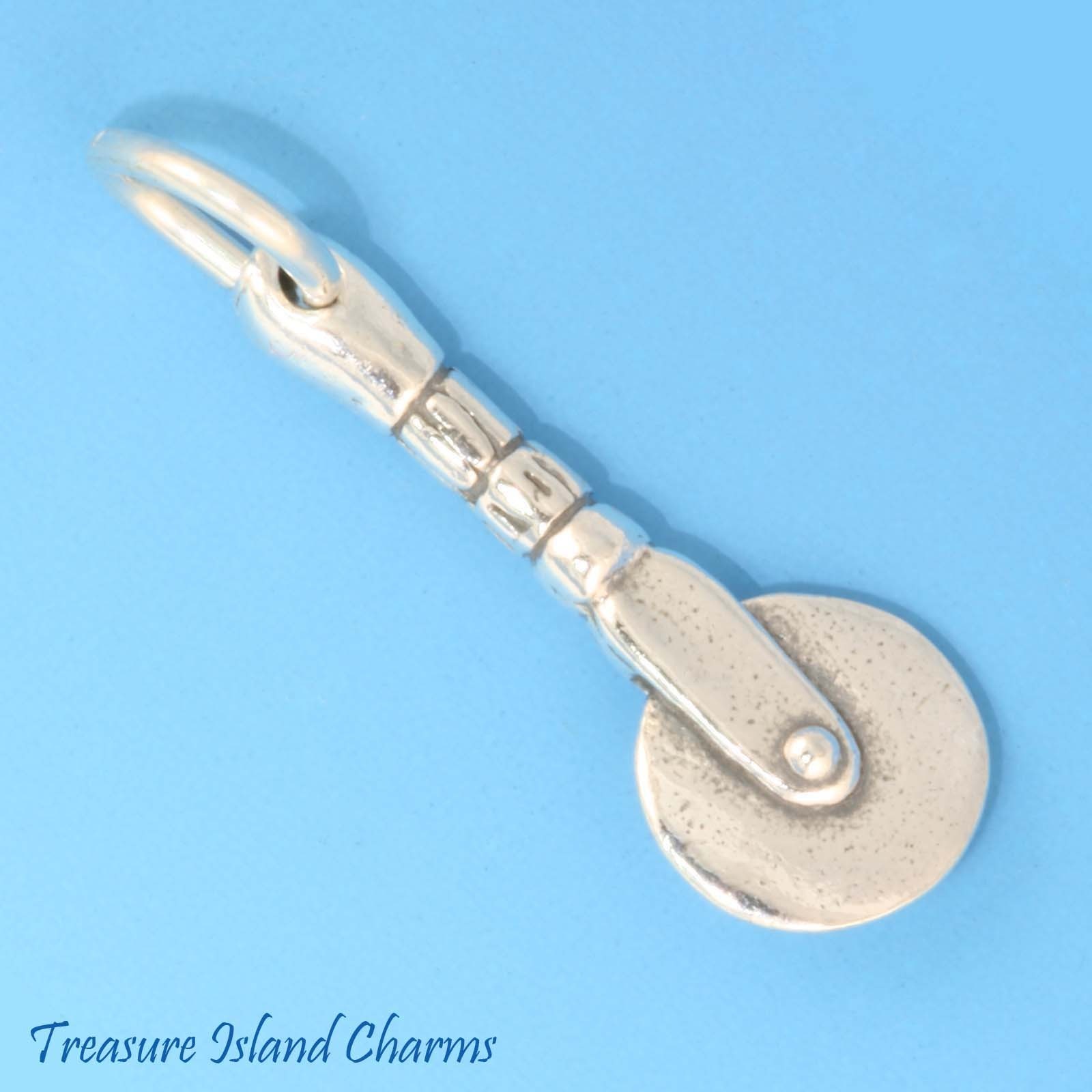 Pizza Dough Cutter Cutting Knife 3D 925 Solid Sterling Silver Charm MADE IN USA