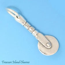 Pizza Dough Cutter Cutting Knife 3D 925 Solid Sterling Silver Charm MADE IN USA