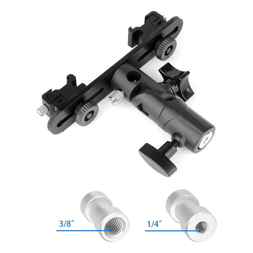 Adjustable Double Flash Bracket Dual Hot Shoe Speedlite Stand Umbrella Holder - Image 3 of 4