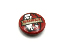 Surly Brewing Company Red White & Black Lettering & Men with Beer Glasses Pin