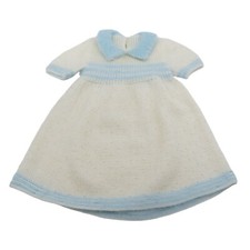 VINTAGE Handknit Blue  White Collared Baby Dress Short Sleeve Winter