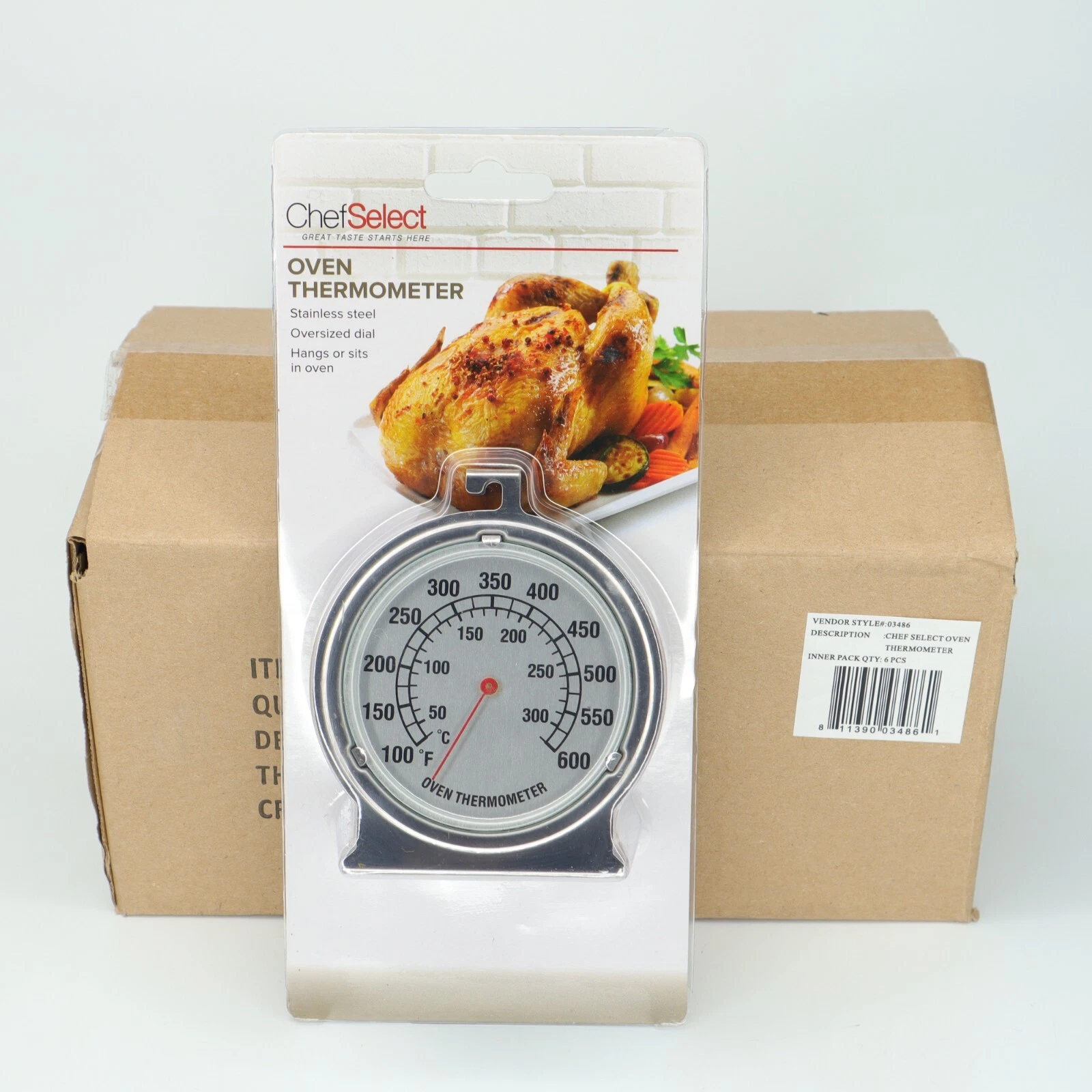 Chef Select Oven Thermometer Stainless Steel Hangs or Sits in Oven - Set of 6