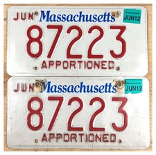 Massachusetts 2012 APPORTIONED TRUCK License Plate Pair 87223!