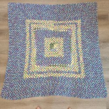 Crochet Afghan VTG Homemade Baby Lap Blanket Throw 44" x 43" Pastel Easter Cute