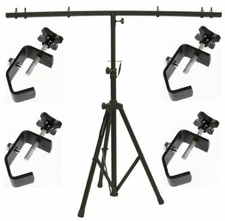 MR DJ DJ Pro Audio Lighting Fixture Tripod Stand with T-Bar Light Truss + 4 C