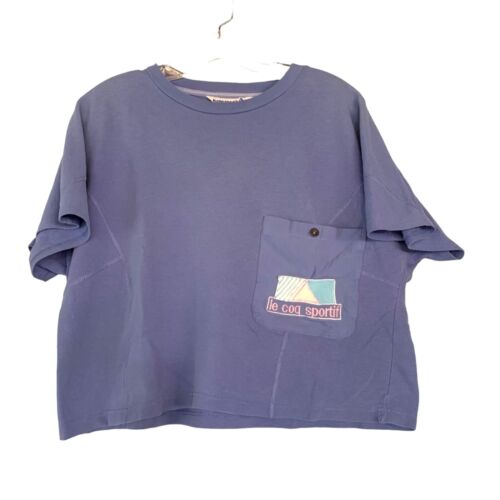 Le Coq Sportif Oversized Crop Top Large Vintage 90s Boxy Sporty Periwinkle Blue - Picture 1 of 7