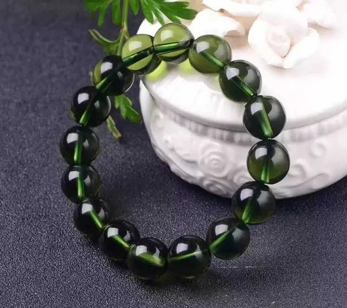 Natürliches 8 mm Moldavit Tschechisch Meteorit Schlagglas Armband Natur Grob - Bild 4 von 9