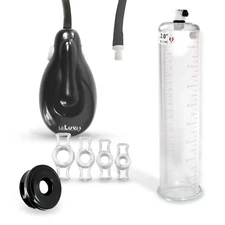 LeLuv E-Grip Electric Premium Penis Pump 9 Inch with 4 Constriction Rings & Seal