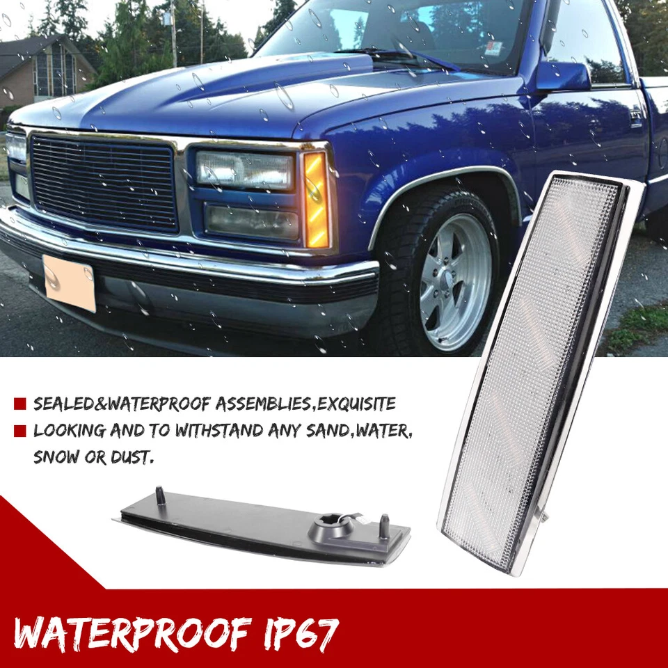 Clear Lens Amber Front Side Marker Corner Lights For 88-93 GMC K1500 K2500 K3500 - Image 4 of 4