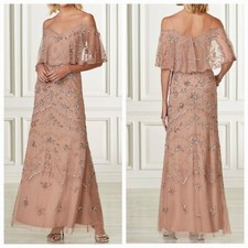 Adrianna Papell Womens Sz 14 Rose  Gold Embellished Gown Maxi Dress Style# 40162