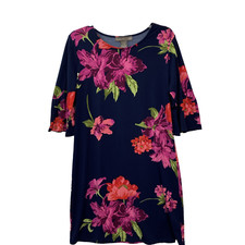 Alexandra + Oak Womans Shift Dress Size Medium 3/4 Bell Sleeve Blue Floral