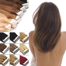 Blonde Weft Tape In Pu Remy Human Hair Extensions 16-26Inch Full Head Straight