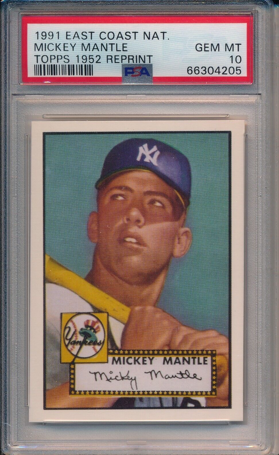 1991 TOPPS MICKEY MANTLE EAST COAST NATIONAL 1952 TOPPS PSA 10 GEM MINT
