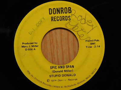 Stupid Donald jazz soul novelty 45 Spic And Span bw I Got Her Number on Donrob