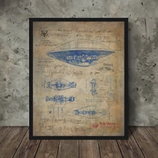 Vintage RAYTHEON UFO BLUEPRINT Wall Art, NHI Alien Physics Classified UAP Poster