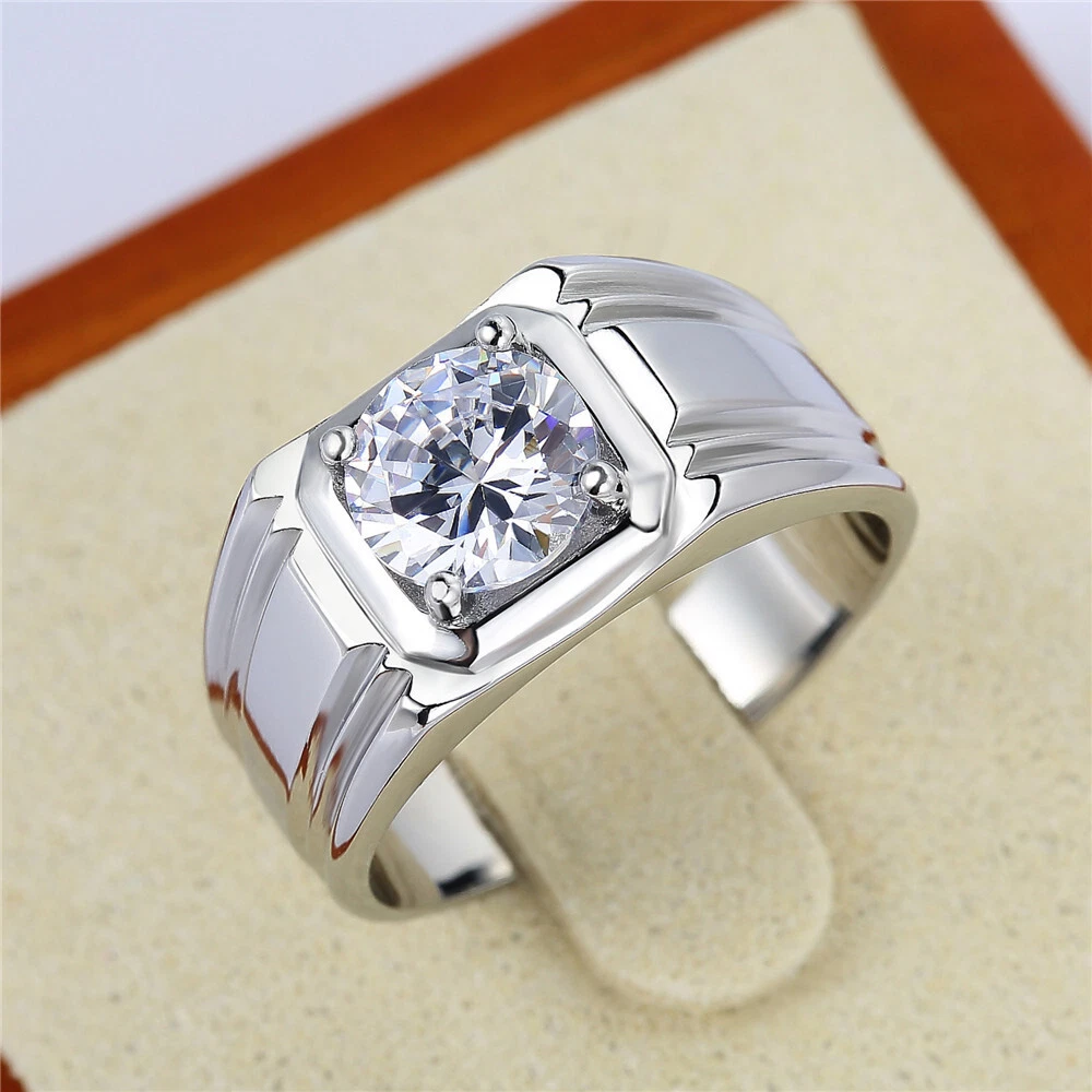 Men Cubic Zirconia Band Ring Stainless Steel Promise Wedding Engagement Gfit