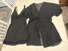 Seductionwear by Cinema Etoile Robe Nightgown Set Womens Medium Black Lace Sheer