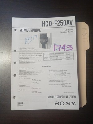 Sony HCD-F250AV  Service Manual Original Repair Book Mini HI-FI System