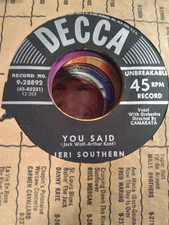 Jeri Southern, You Said / Speak Softly to Me ~ 1953 Decca 45 +sleeve