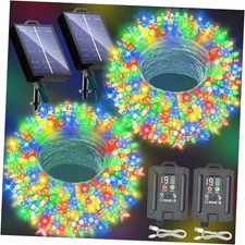 New Upgraded Christmas Solar String Lights Outdoor Waterproof Multicolor-2 Pack