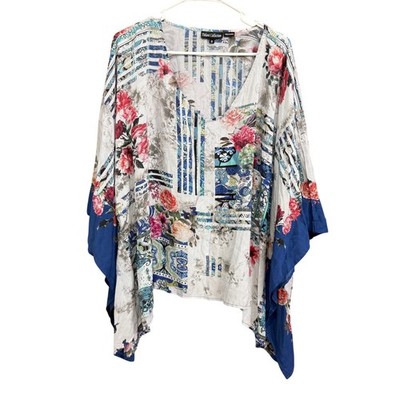Tolani Collection Women's 1X Floral Print Kimono Open Front Blouse Top