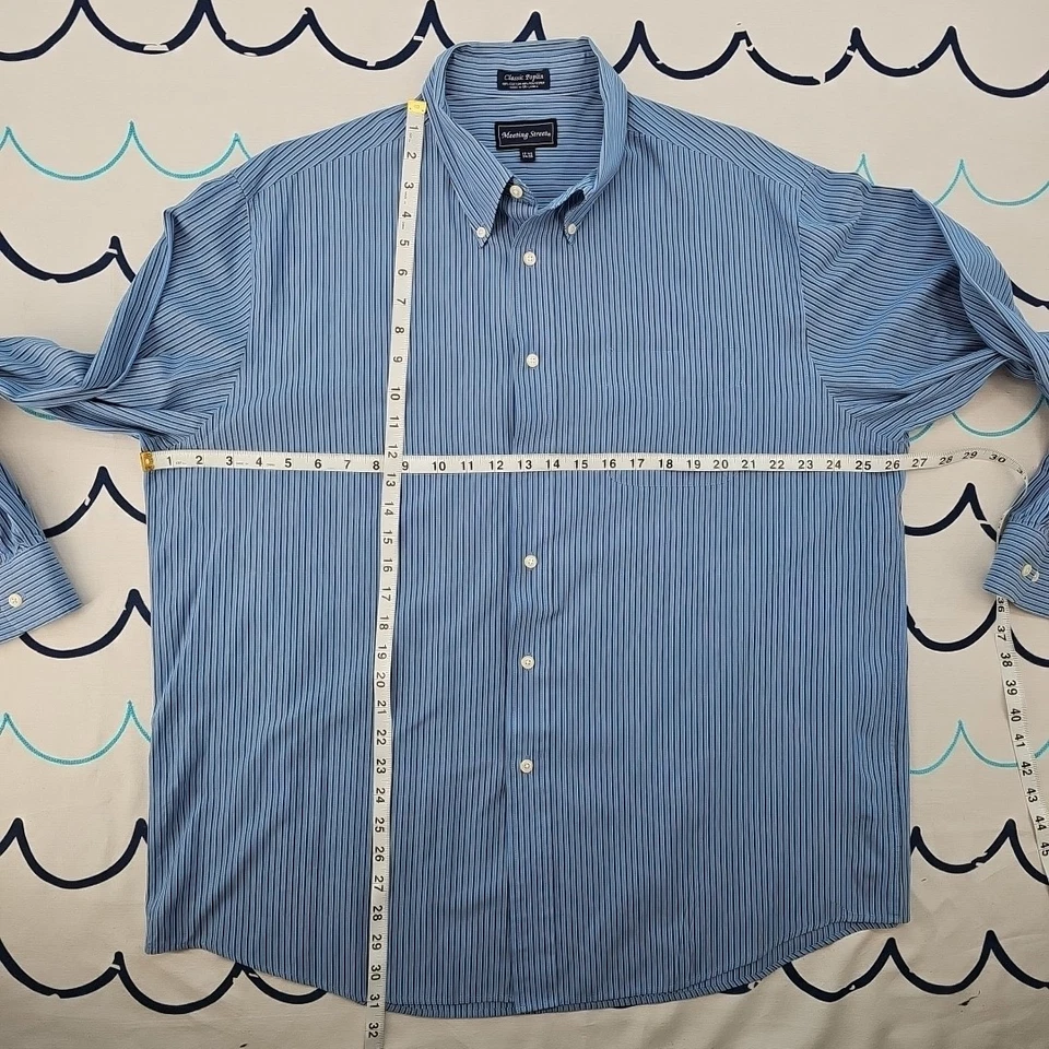 Рубашка мужская Meeting Street синяя классическая поплин на пуговицах спереди размер 17,5 34/35 - Изображение 4 из 4