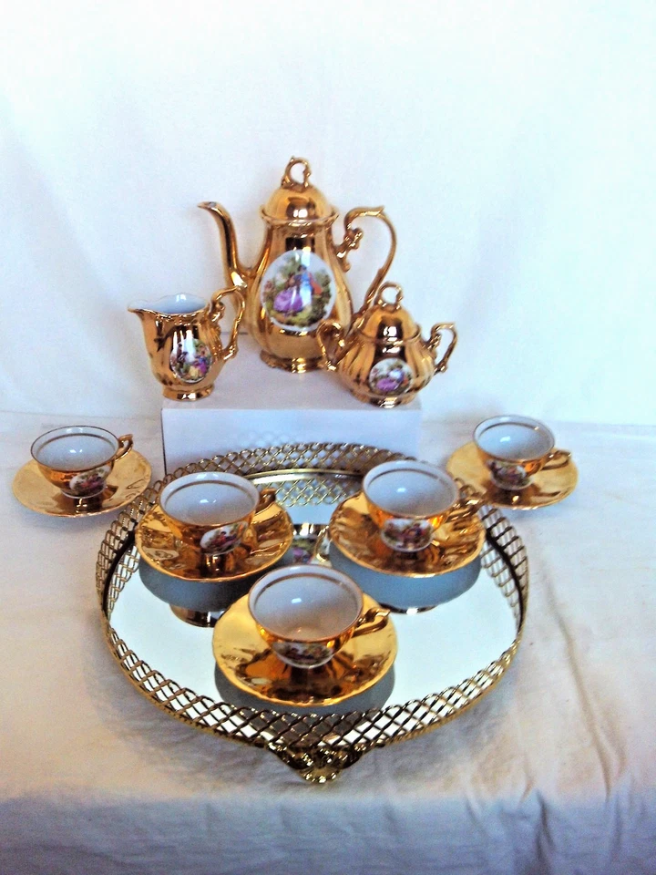 Moccaservice Josef Kuba Fragonard Golddekor JKW Mokka Espresso Set Vintage Retro - Bild 1 von 4