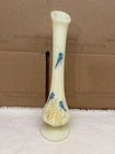 Vintage Fenton uranium glass swung vase hand painted blue bird GLOWS