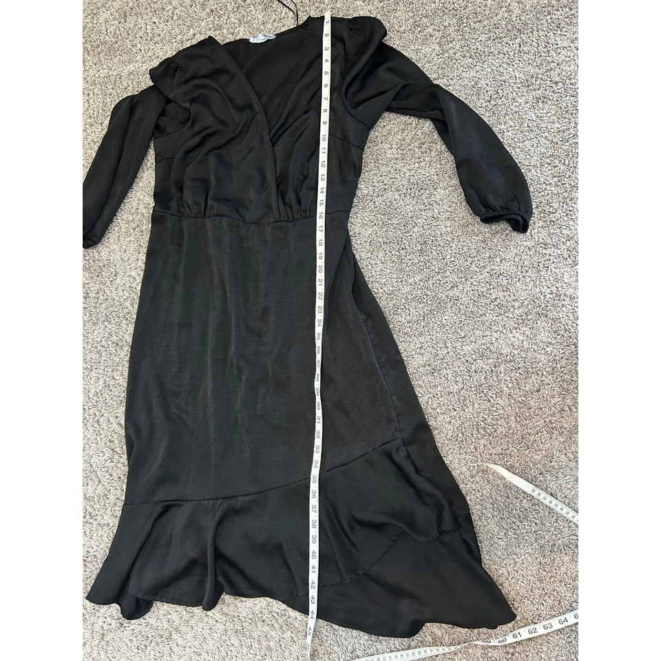 Lucky Brand Black Wrap Midi Dress Ruffle Hem Long Sleeve Women's XL - Image 4 of 4