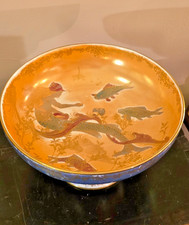 Antique Art Deco Crown Devon Fieldings Fairy Lustre Mermaid Koi Carp Footed Bowl