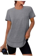 Womens Workout Tops Short Sleeve Shirts with Sun Protection UPF Large 01 Grey