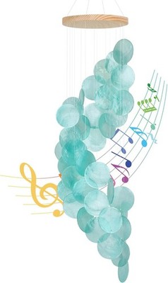 Seashell Wind Chimes Outside Handcrafted Turquoise Spiral Shape Capiz Shells
