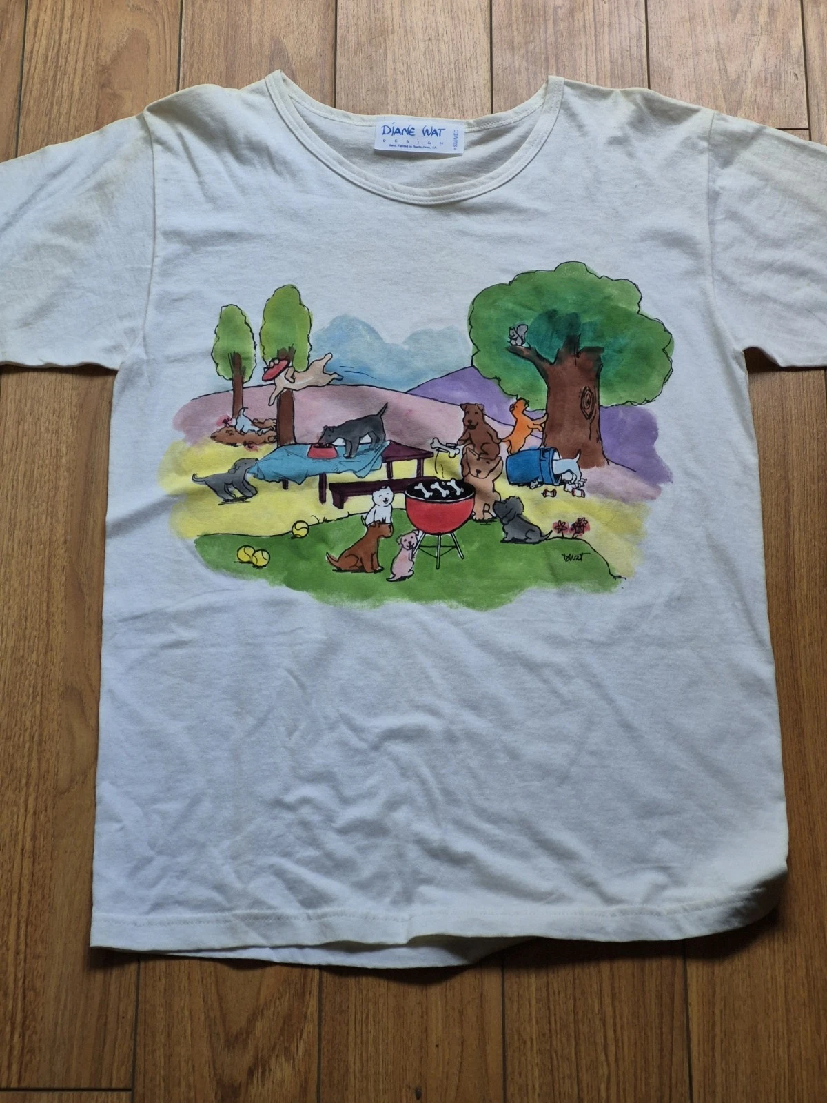 Vintage Diane Wat Hand Painted Dog Park Paws Unisex One Size T Shirt