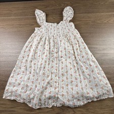 Janie and Jack Kids Girls Floral Button Front Dress White Pink Size 8 Cotton