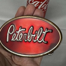 Peterbilt Classic Red Logo Enamel Metal Belt Buckle