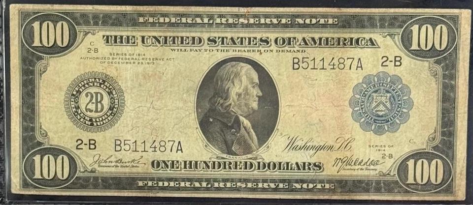 1914 $100 Federal Reserve Note New York Fr.1088 PCGS VF20 Burke / McAdoo - Image 2 of 4