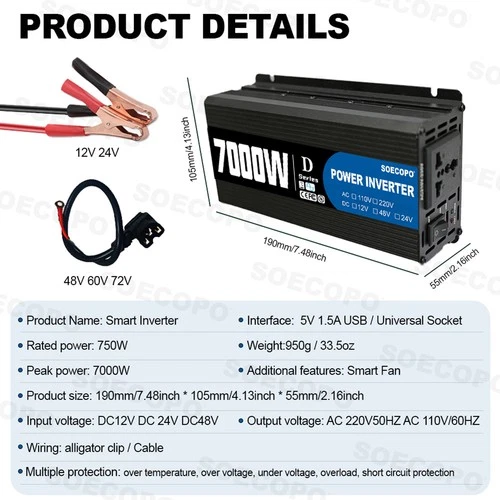 Complete 7000W Off-Grid Solar Kit 7000W Inverter 2pcs 300W Solar Panels 110V/220 - Picture 7 of 11