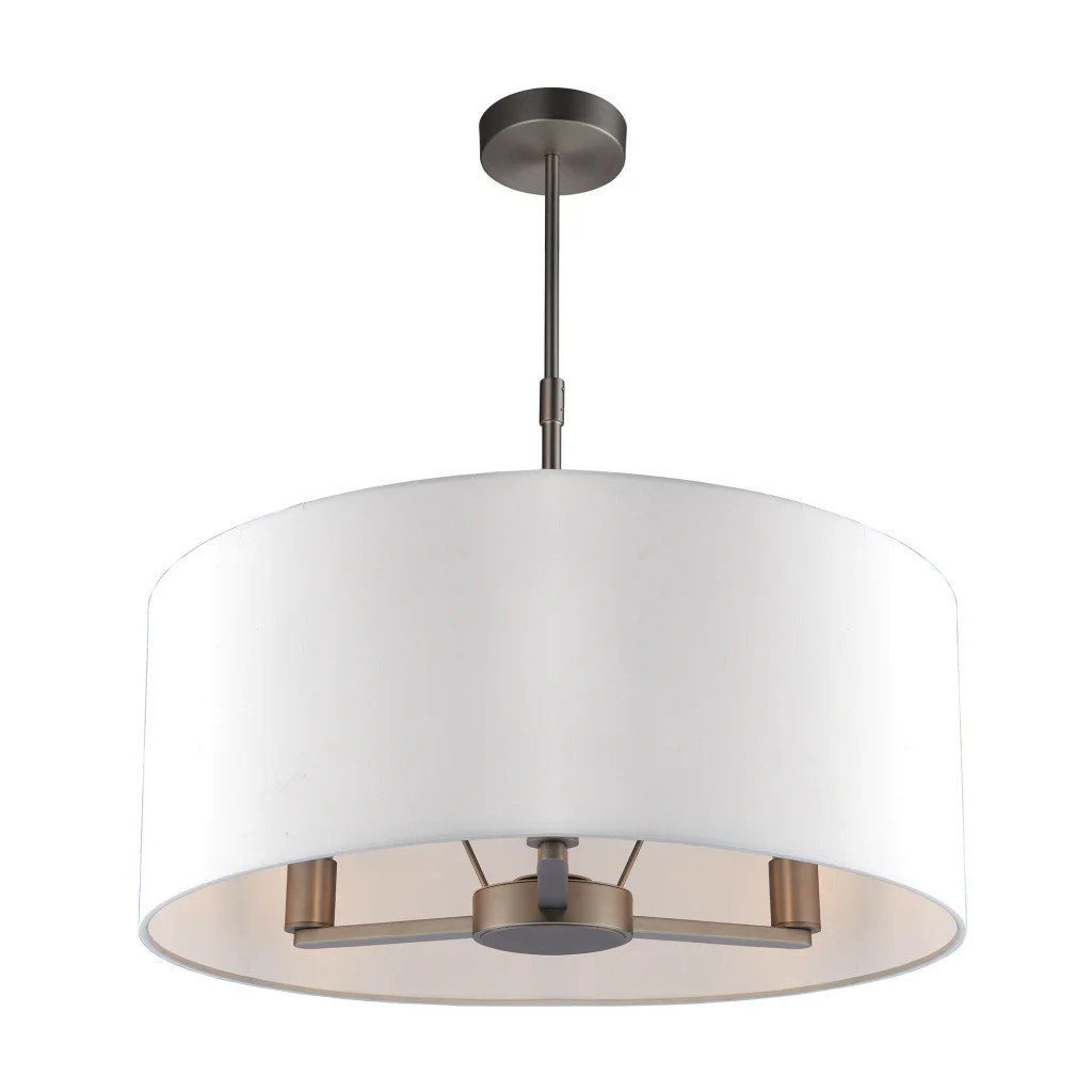 Ceiling Light Silver Daley 3 Pendant Ivory Faux Silk Matt NIckel Endon 60241