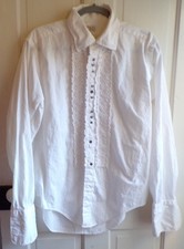 Vintage Men's 70s Tuxedo Shirt White Crochet Front Panel Design Originals